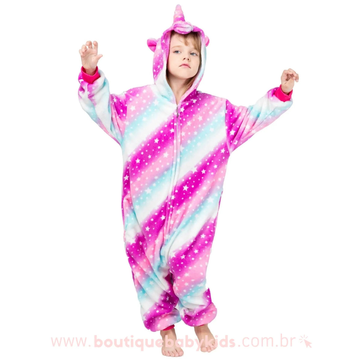 Macacão Pijama Infantil Kigurumi Fantasia Unicórnio Estrelado Multicor - Boutique Baby Kids