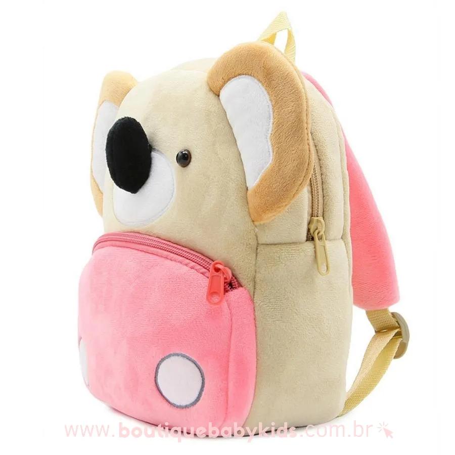 Mochila Infantil Costas Peluciada Bichinho Coala Rosa - Boutique Baby Kids