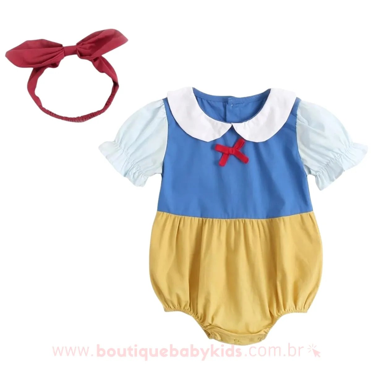 Body Bebê Fantasia Branca de Neve com Faixa