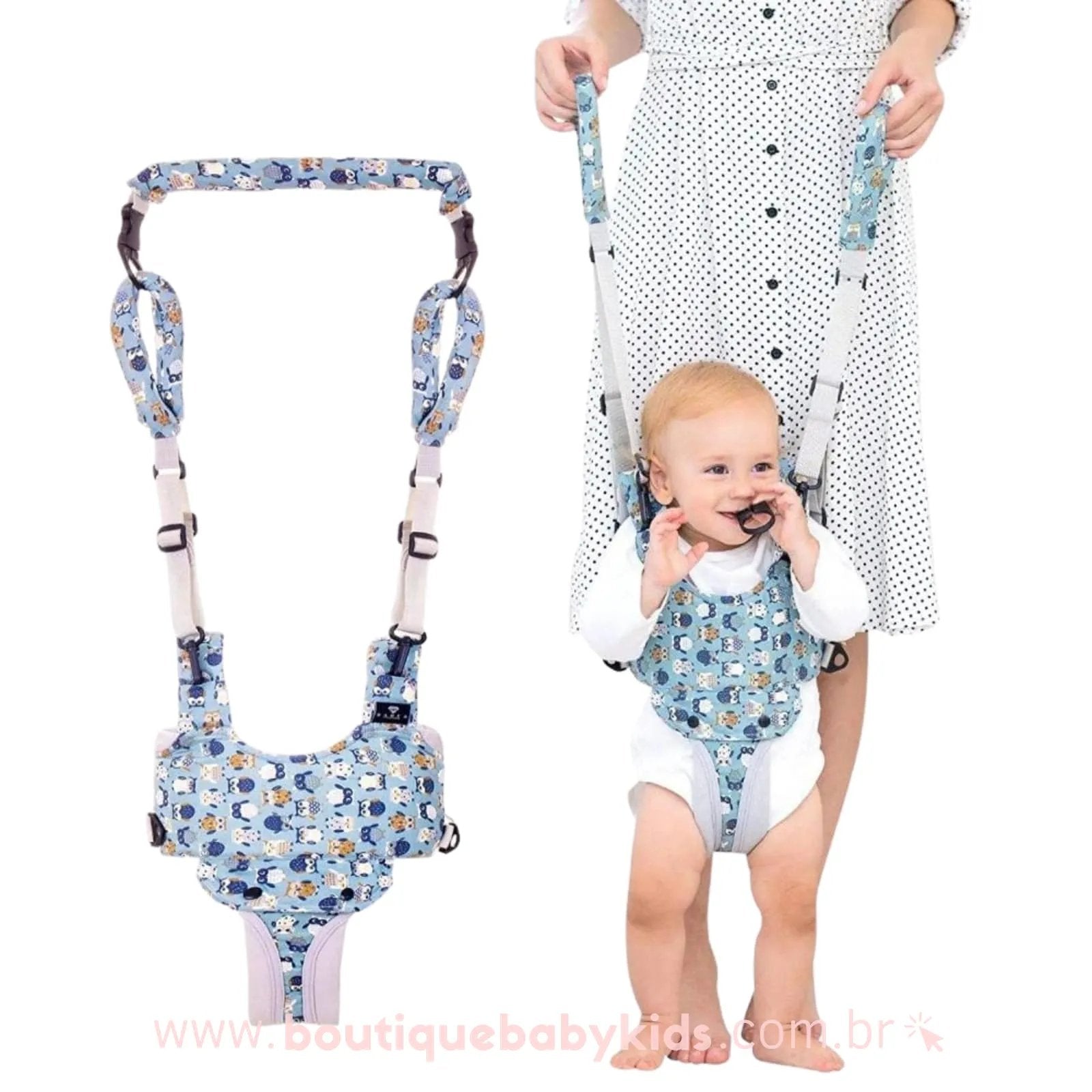 Andador Bebê Suspenso Portátil Corujinhas Primeiros Passos Premium - Boutique Baby Kids #azul