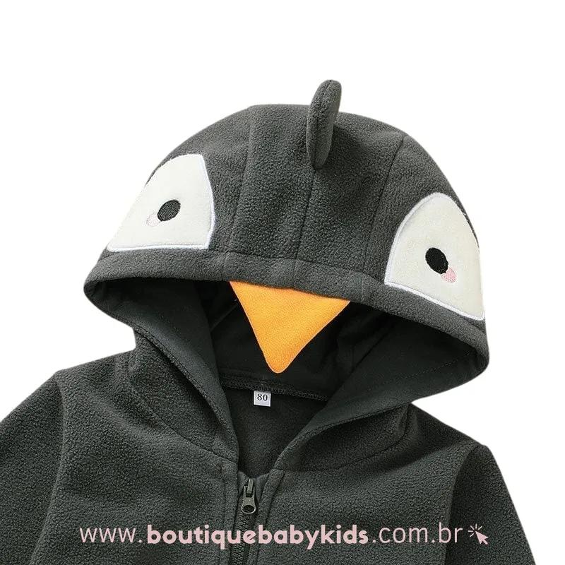Casaco Bebê Inverno Pinguim com Capuz - Frete Grátis