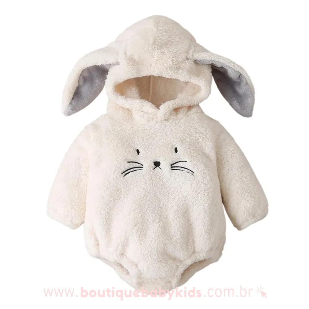 Body Bebê Inverno Fantasia Coelhinho com Capuz Orelhinhas  Bege - Frete Grátis - Boutique Baby Kids #bege