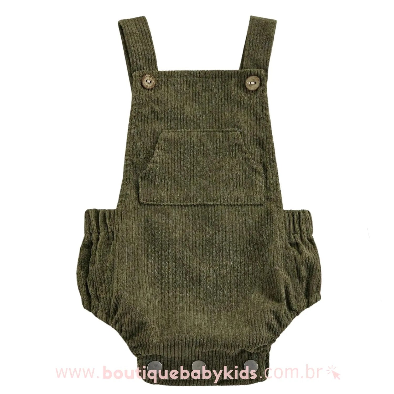 Body Bebê Jardineira Veludo Cotelê com Bolso Verde Exército - Boutique Baby Kids 