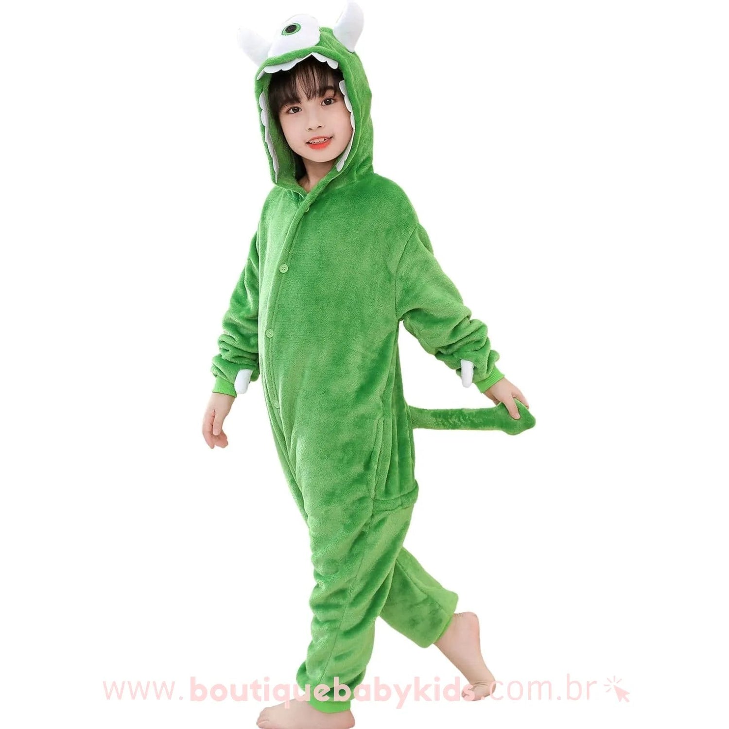 Macacão Pijama Infantil Fantasia Mike Wazowski Monstros SA Verde - Boutique Baby Kids