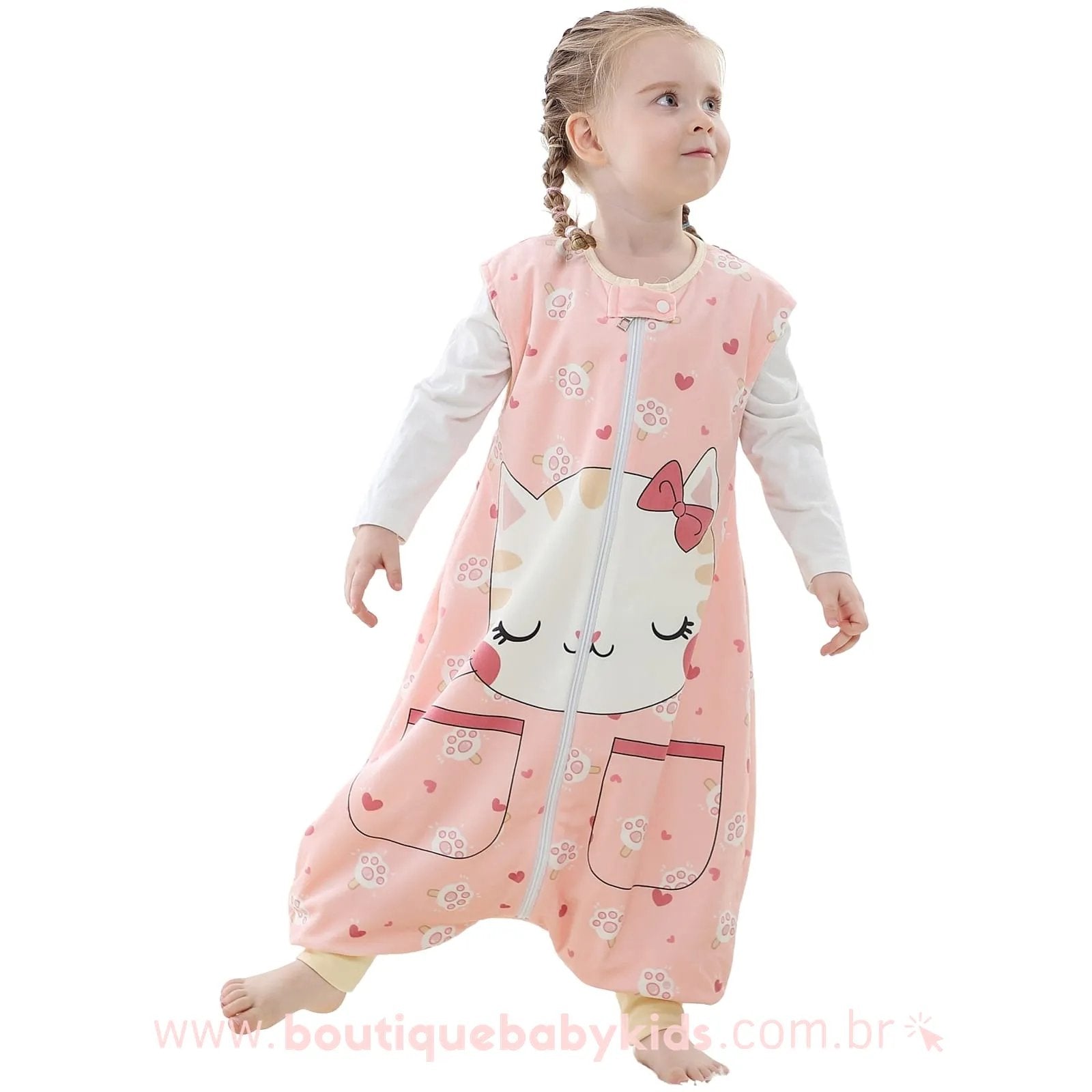 Saco de Dormir Infantil Gatinha Rosa - 1 a 6 Anos - Frete Grátis - Boutique Baby Kids