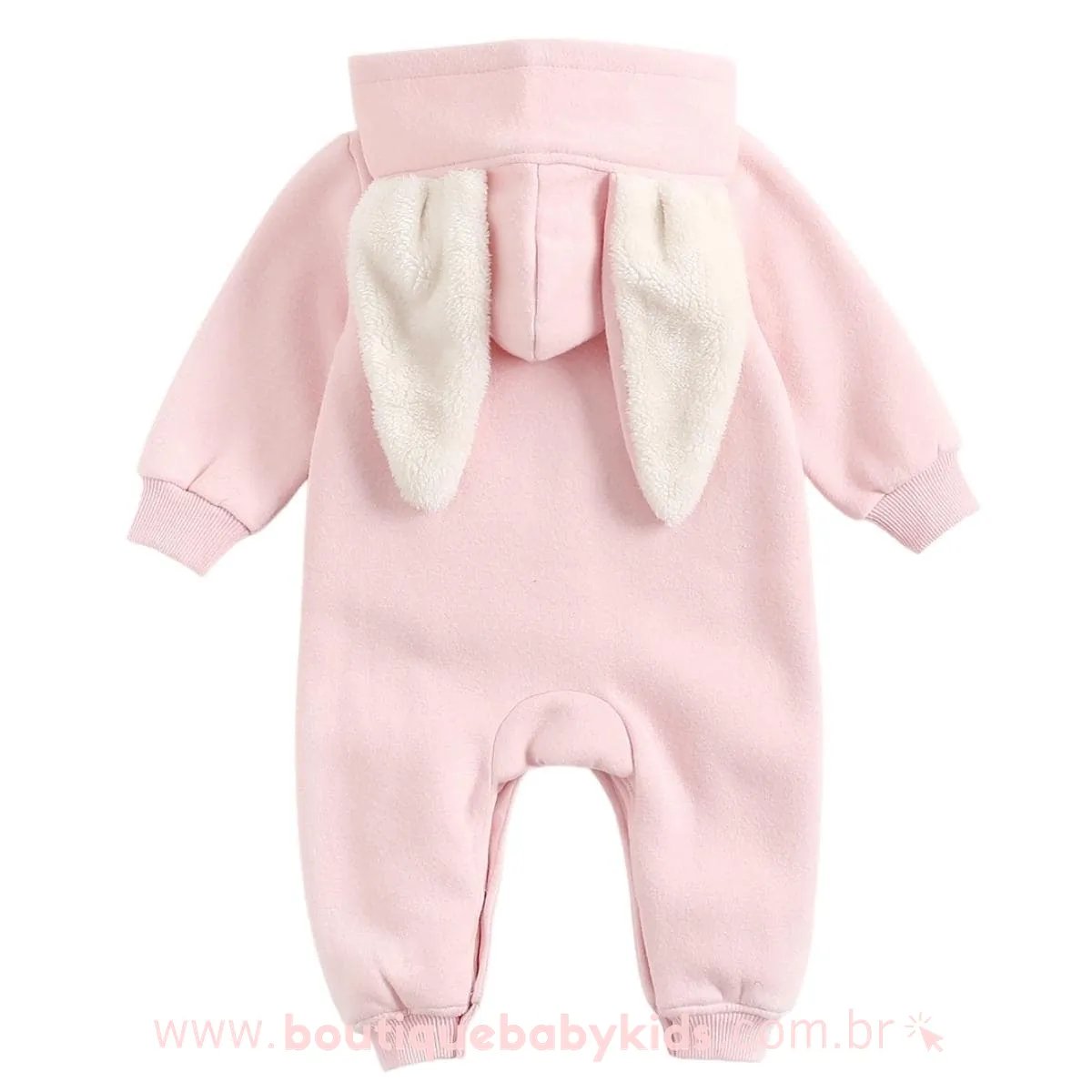 Macacão Bebê Coelhinha Rosa Capuz de Orelhinhas - Frete Grátis - Boutique Baby Kids