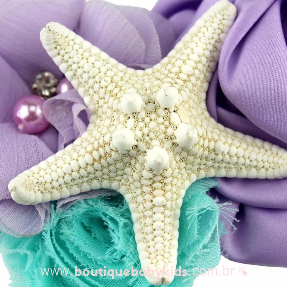 Faixa Bebê Pequena Sereia Estrela-do-Mar Mesversário Lilás - Frete Grátis - Boutique Baby Kids