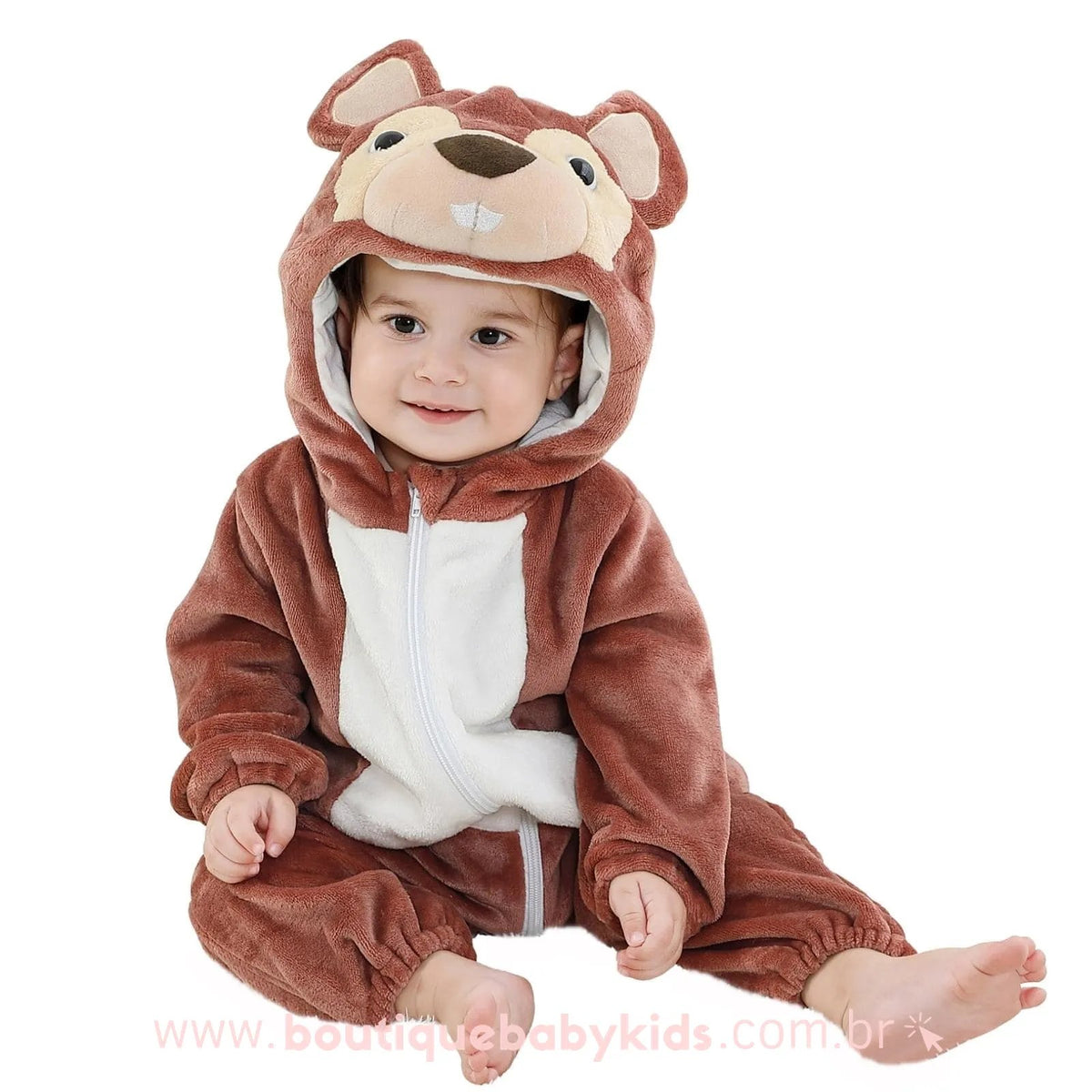 Macacão Bebê Inverno Fantasia Bichinho Esquilo Marrom - Frete Grátis - Boutique Baby Kids