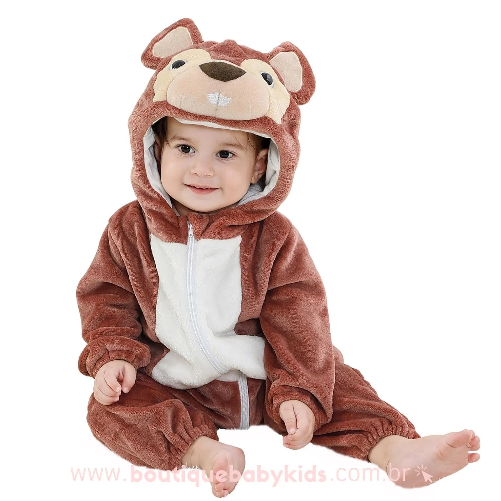 Macacão Bebê Inverno Fantasia Bichinho Esquilo Marrom - Frete Grátis - Boutique Baby Kids