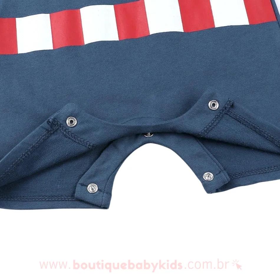 Macacão Bebê Fantasia Herói Capitão América Azul Mesversário - Boutique Baby Kids