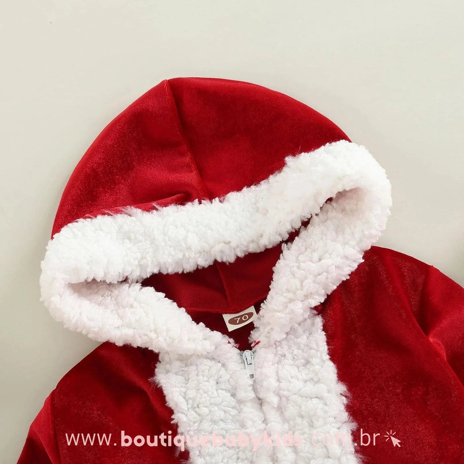 Macacão Bebê Veludo Fantasia Papai Noel com Capuz - Boutique Baby Kids