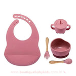 Kit Alimentação em Silicone 5 Peças Rosa - Boutique Baby Kids