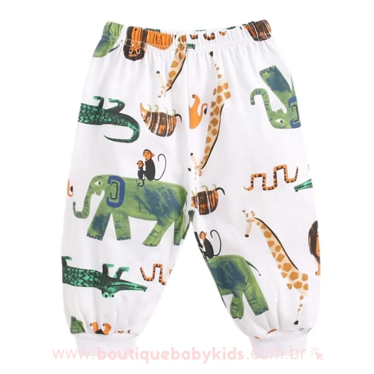 Calça Bebê Estampa Safari Animais Branco - Frete Grátis - Boutique Baby Kids