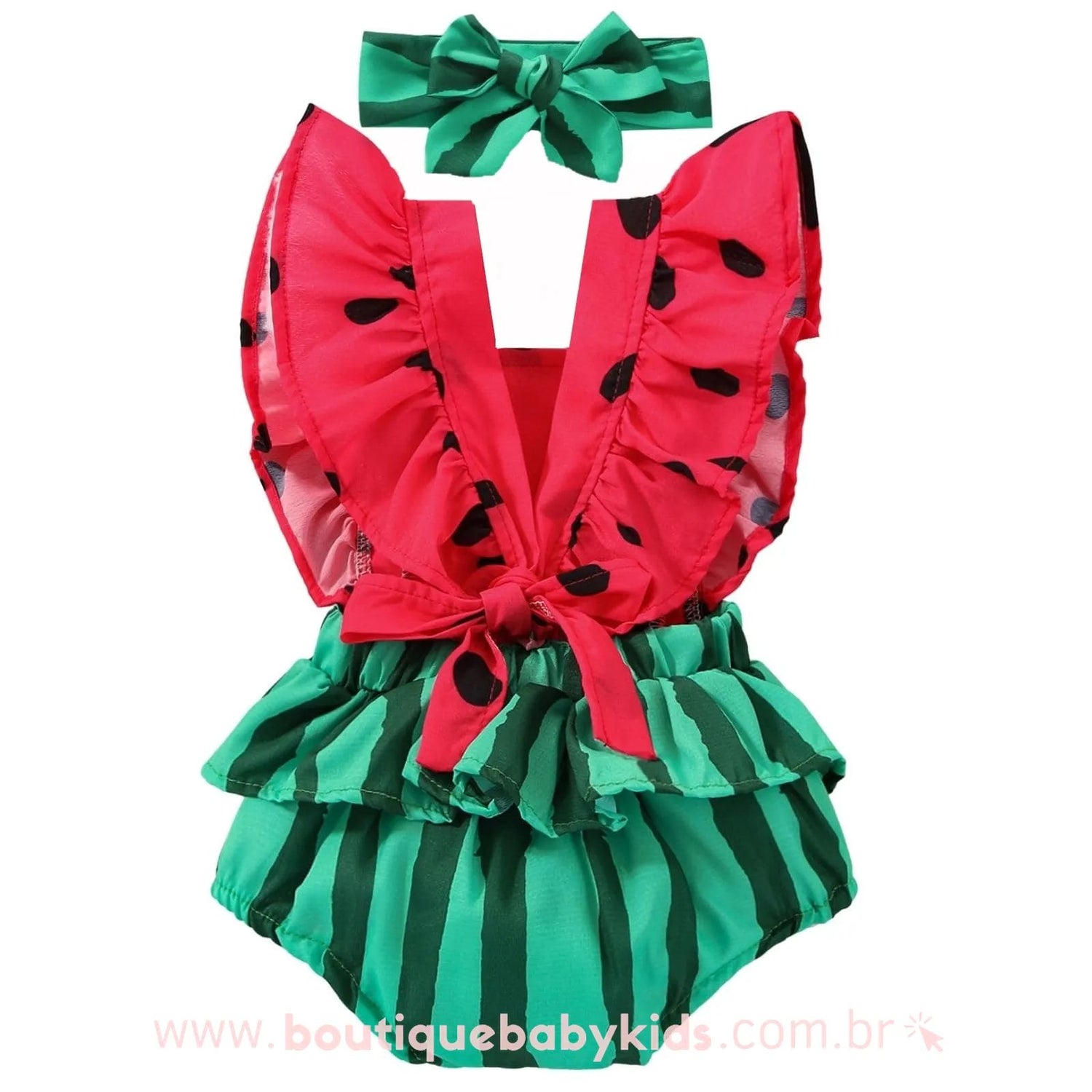 Body Bebê Fantasia Frutinha Melancia com Faixa - Boutique Baby Kids