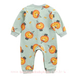 Macacão Bebê Estampa Leãozinho Manga Longa Verde - Boutique Baby Kids