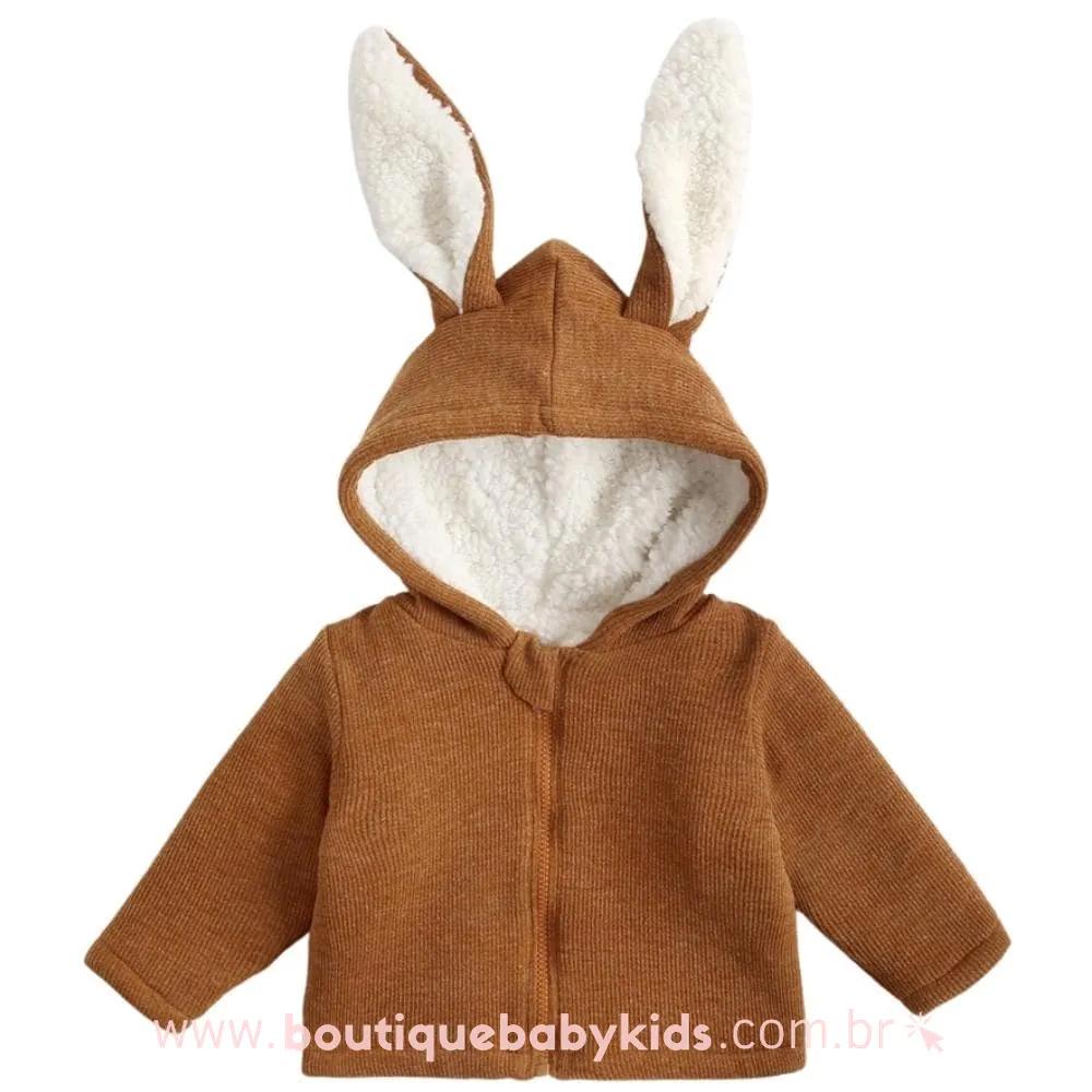 Casaco Bebê Infantil Coelhinho Forrado com Pelos Capuz Orelhinhas Marrom - Frete Grátis - Boutique Baby Kids #marrom