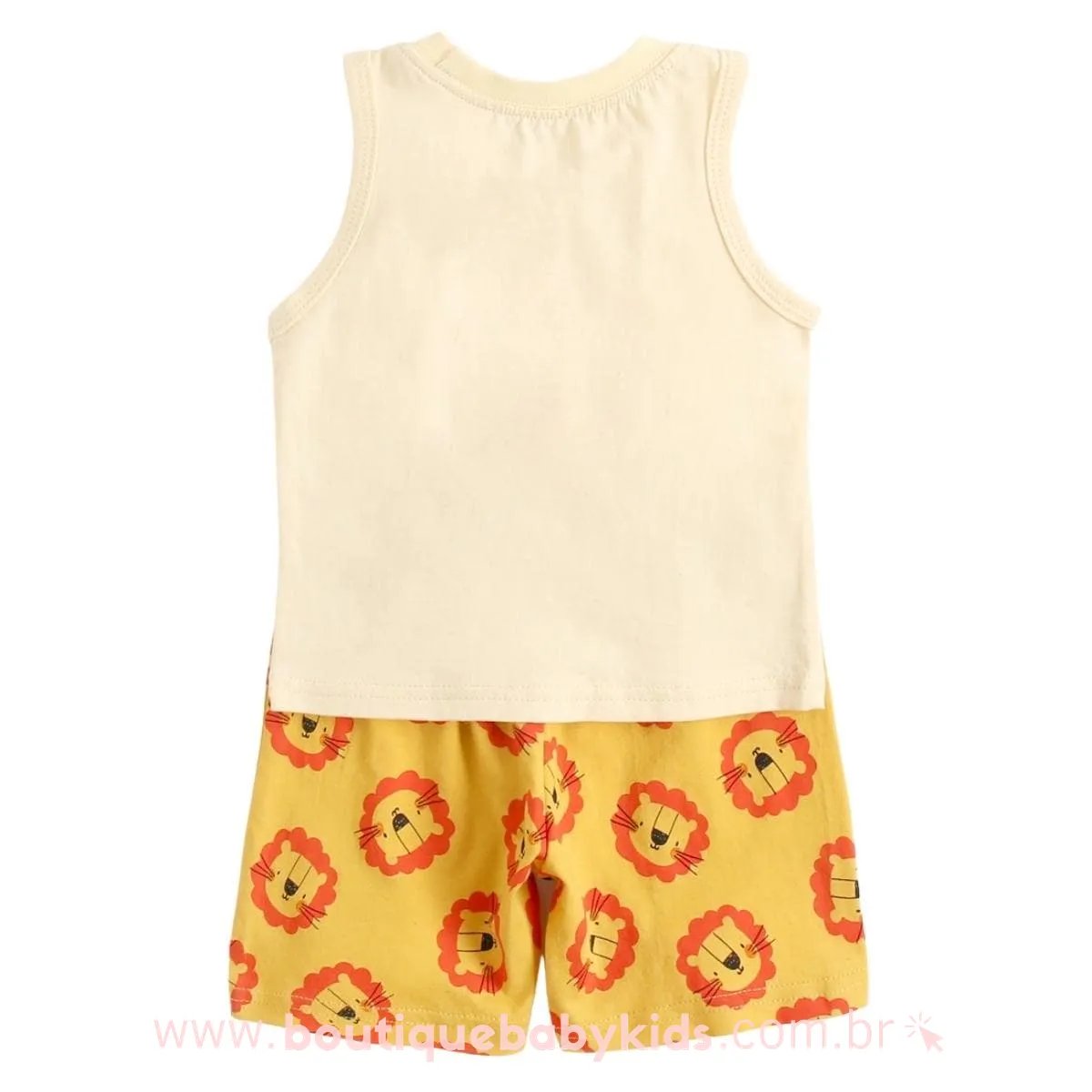 Conjunto Bebê Estampa Leãozinho Regata Short 2 Peças Bege - Boutique Baby Kids