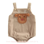 Body Bebê Jardineira Bordado Natal Rena Bege - Boutique Baby Kids