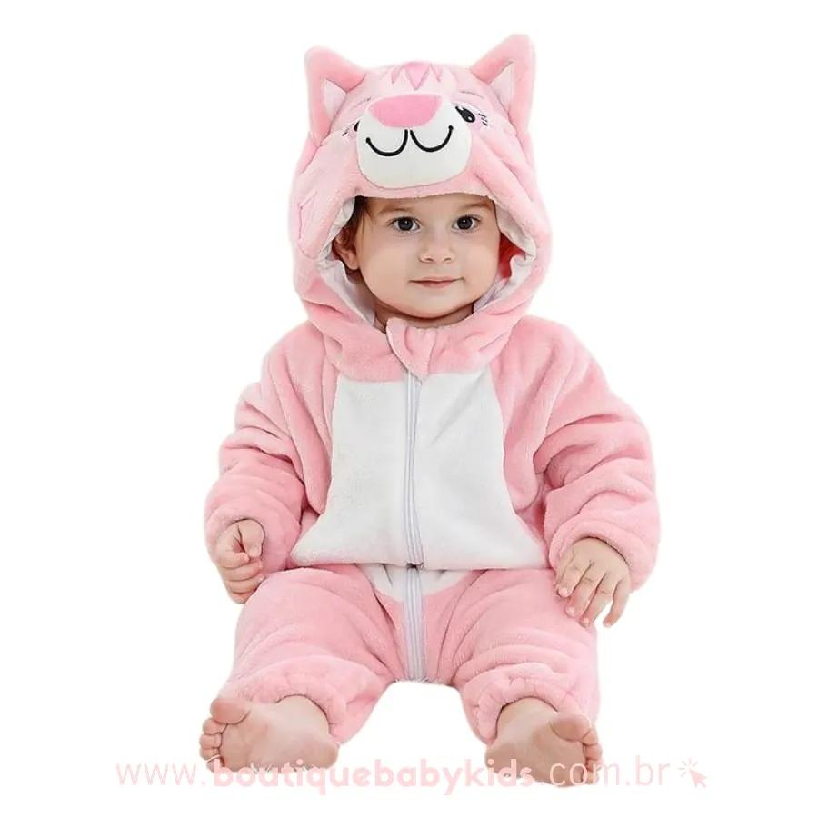 Macacão Bebê Inverno Fantasia Gatinha Rosa - Frete Grátis - Boutique Baby Kids