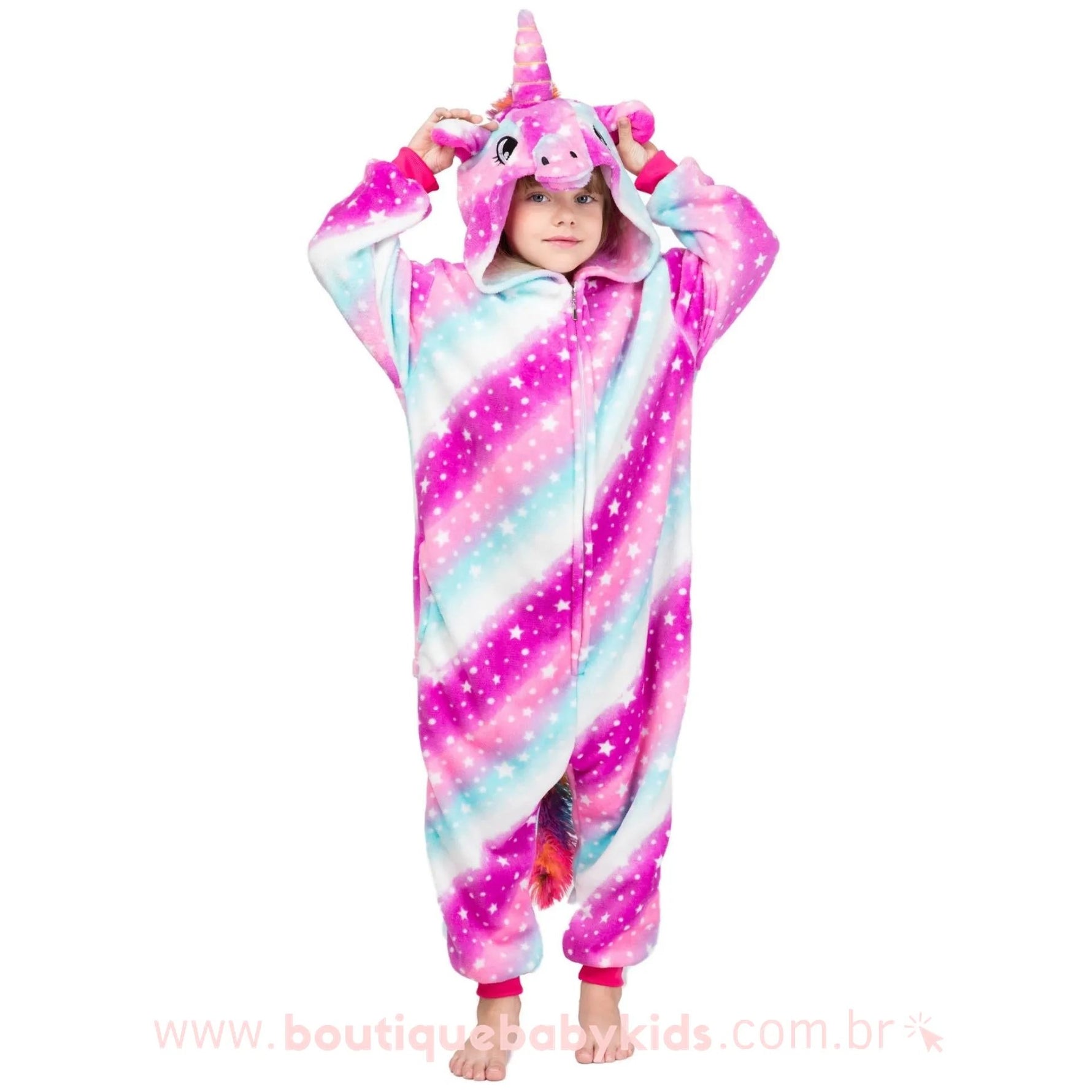 Macacão Pijama Infantil Kigurumi Fantasia Unicórnio Estrelado Multicor - Boutique Baby Kids