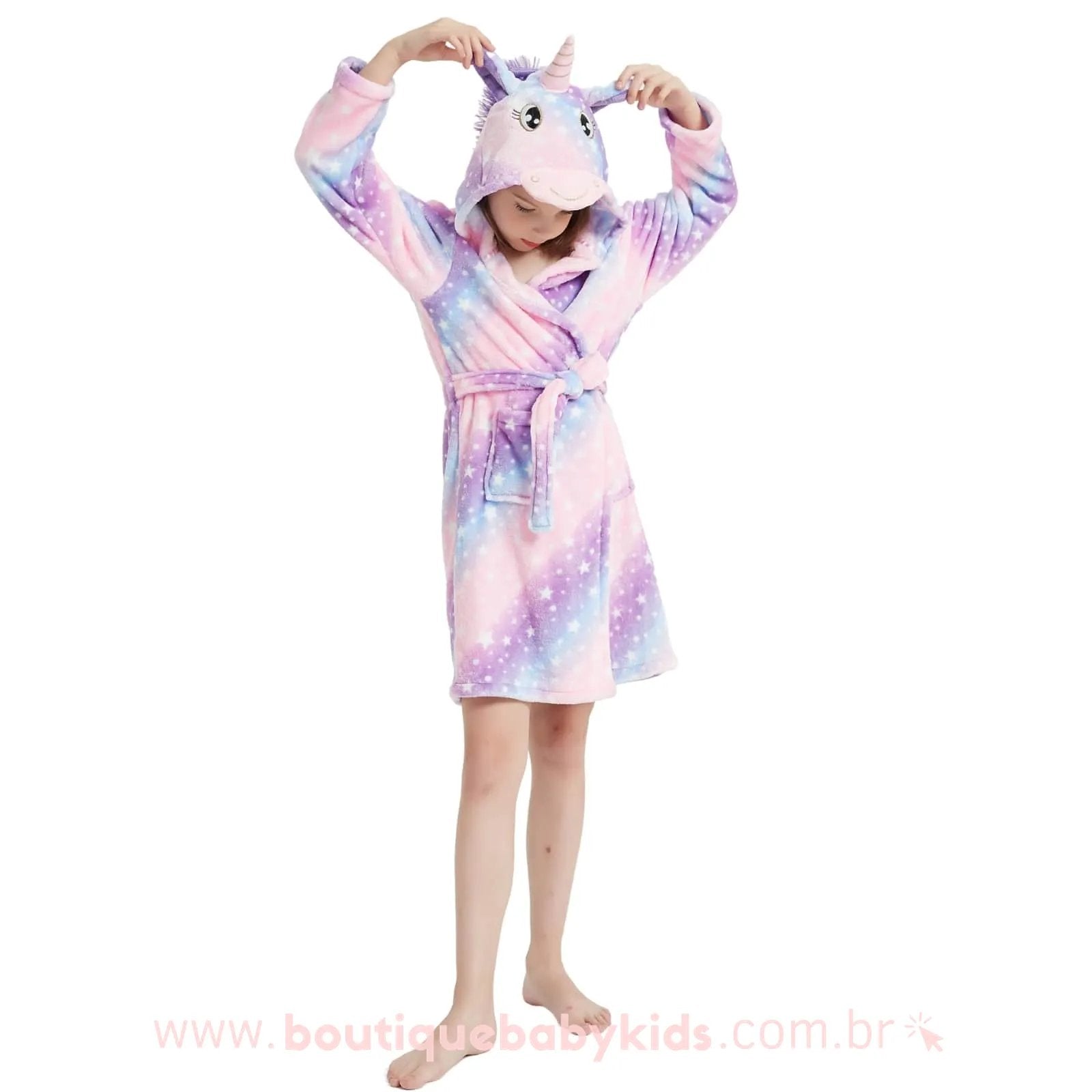 Roupão Infantil Unicórnio Estrelado Multicor com Capuz - Frete Grátis - Boutique Baby Kids