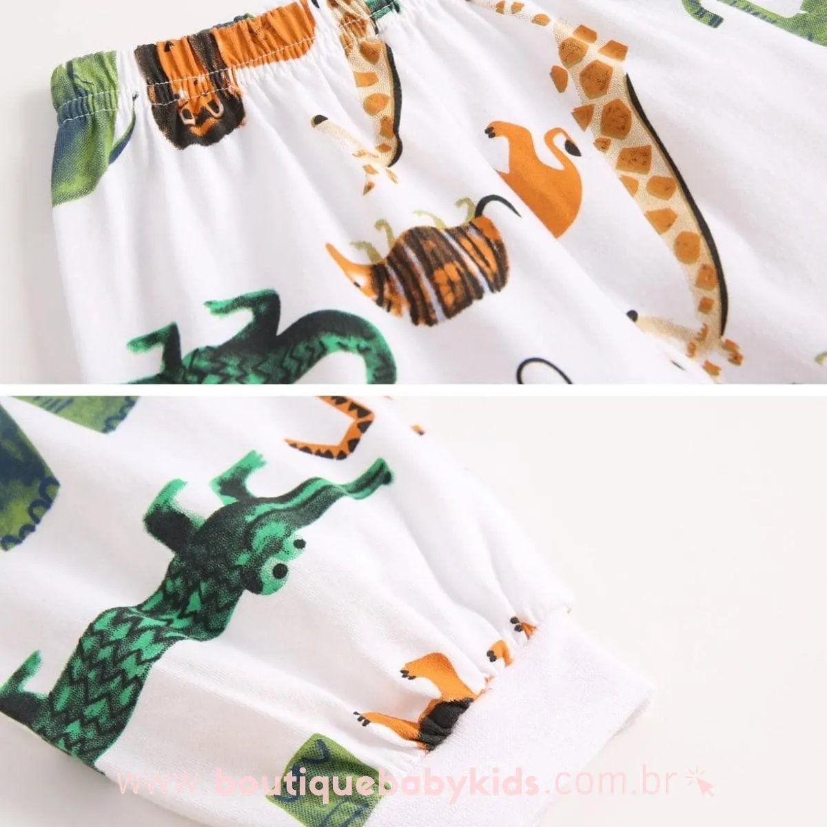 Calça Bebê Estampa Safari Animais Branco - Frete Grátis - Boutique Baby Kids