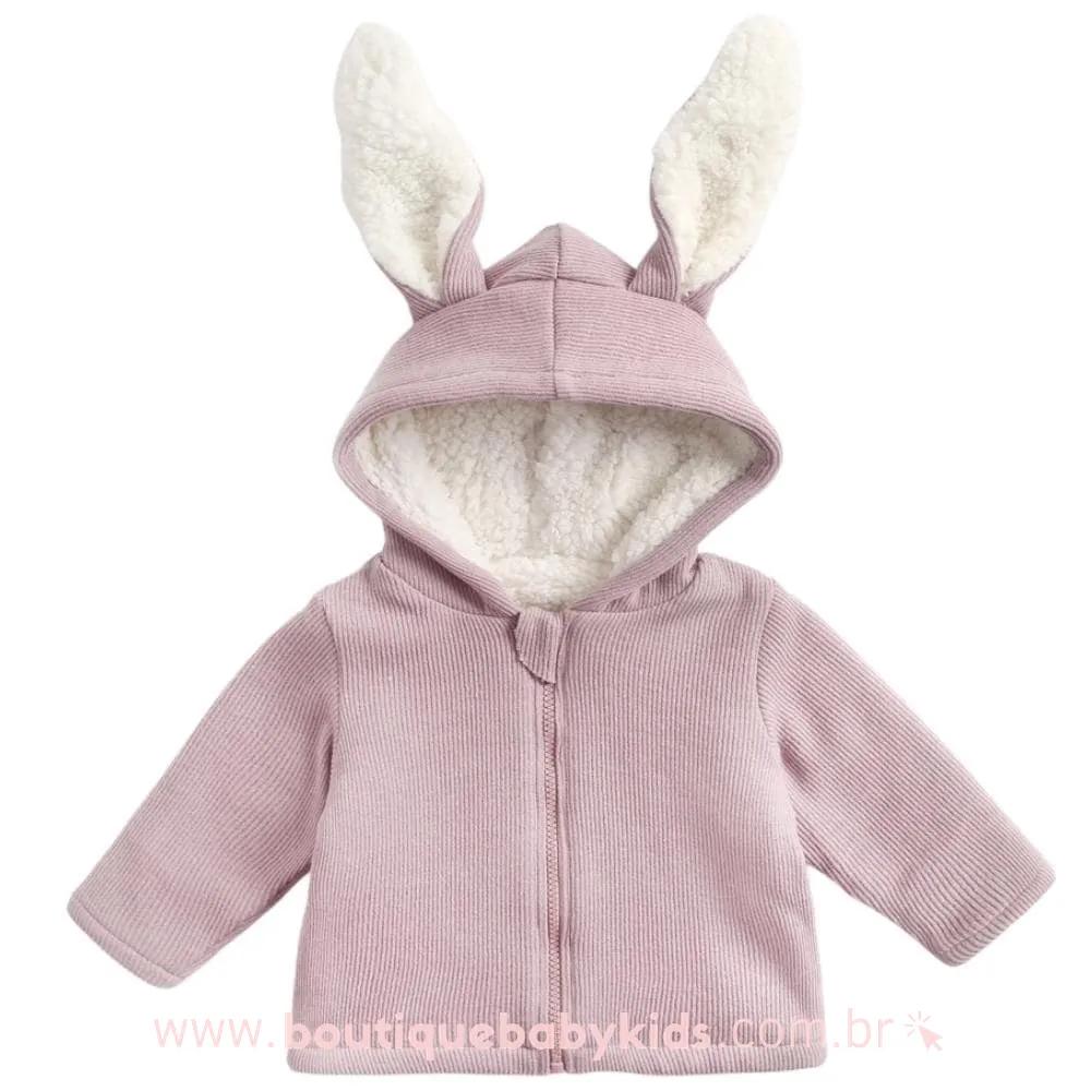 Casaco Bebê Infantil Coelhinho Forrado com Pelos Capuz Orelhinhas Rosa - Frete Grátis - Boutique Baby Kids 