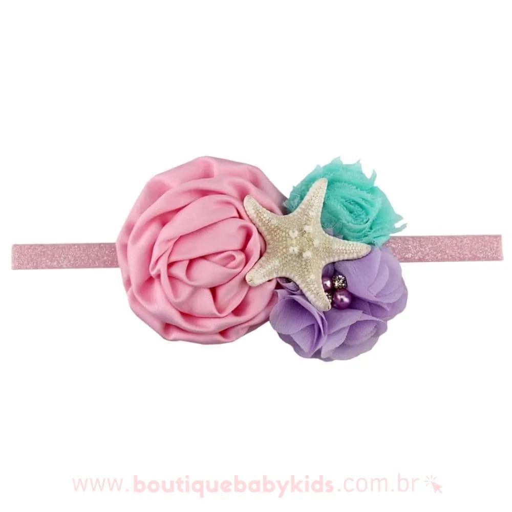 Faixa Bebê Pequena Sereia Estrela-do-Mar Mesversário Rosa - Frete Grátis - Boutique Baby Kids