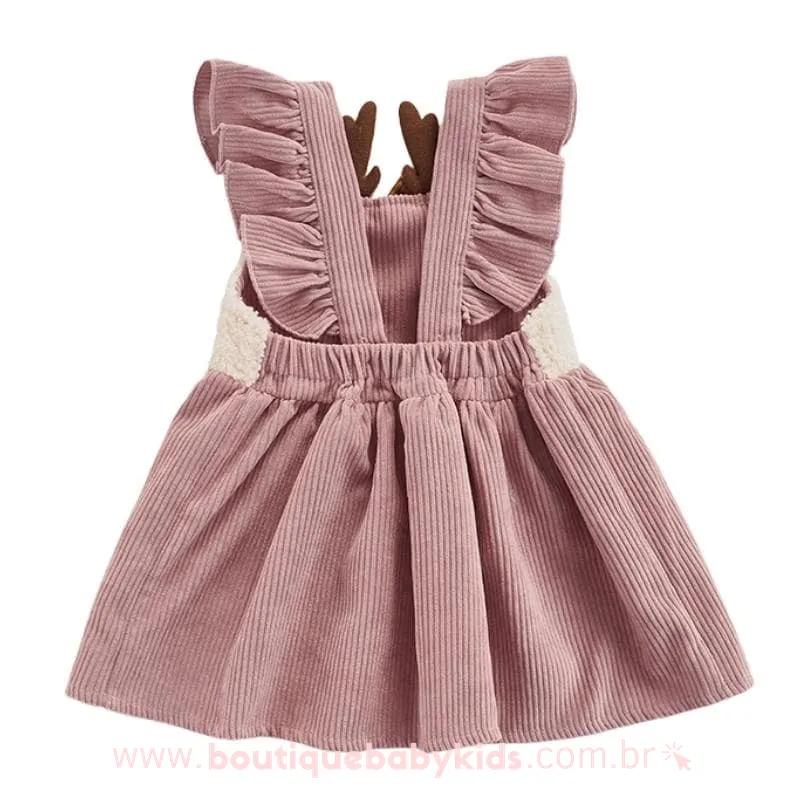 Salopete Bebê Veludo Cotelê Raposa Rosa - Frete Grátis