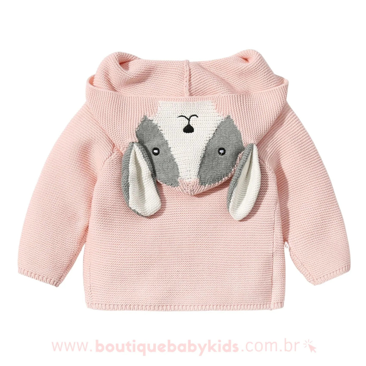 Casaco Bebê Inverno Tricot Cachorrinho Rosa com Capuz - Frete Grátis - Boutique Baby Kids 