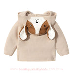 Casaco Bebê Inverno Tricot Cachorrinho Bege com Capuz - Frete Grátis - Boutique Baby Kids 