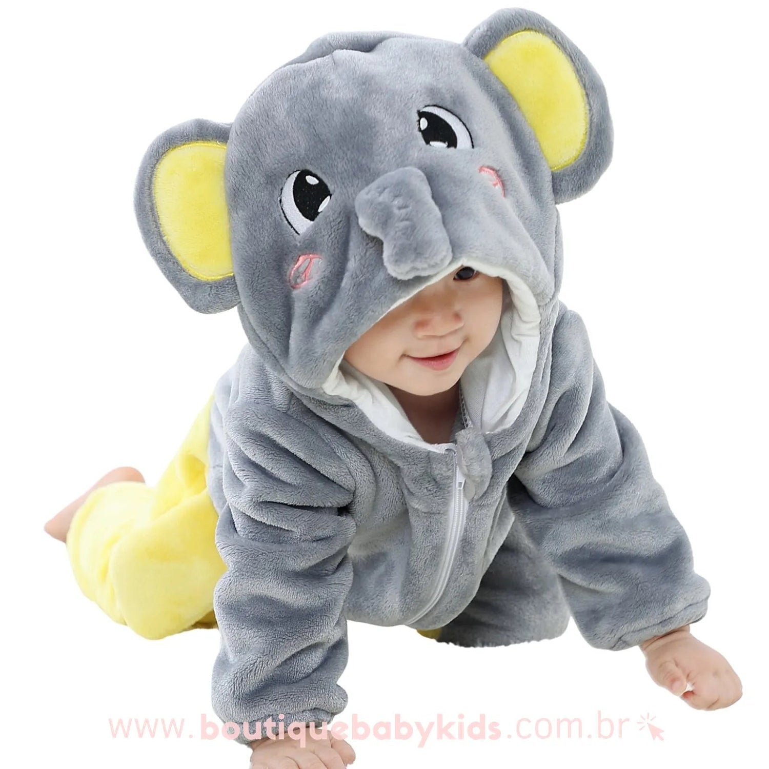 Macacão Bebê Inverno Fantasia Elefante Cinza - Frete Grátis - Boutique Baby Kids