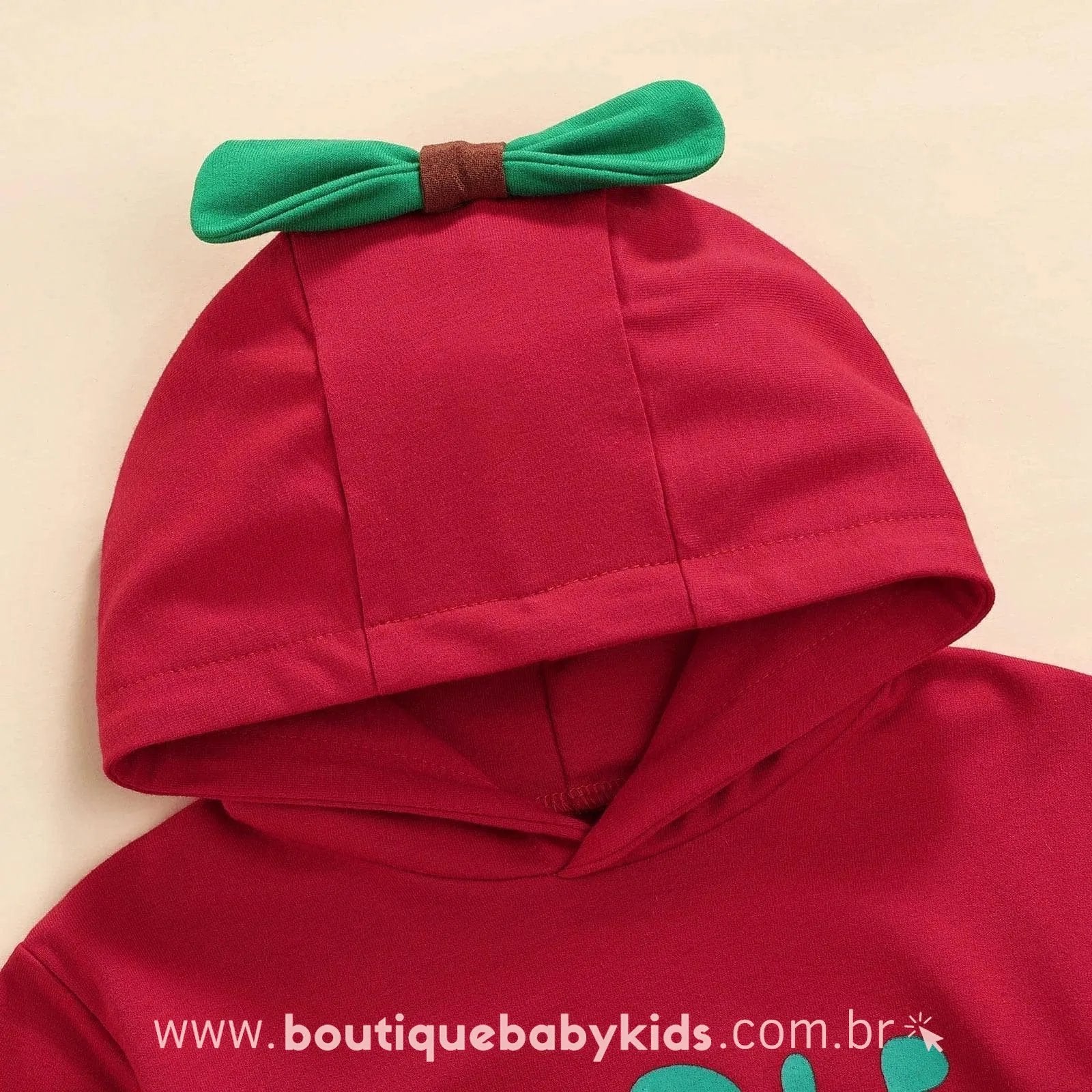 Body Bebê Fantasia Maçã Vermelha com Capuz - Boutique Baby Kids
