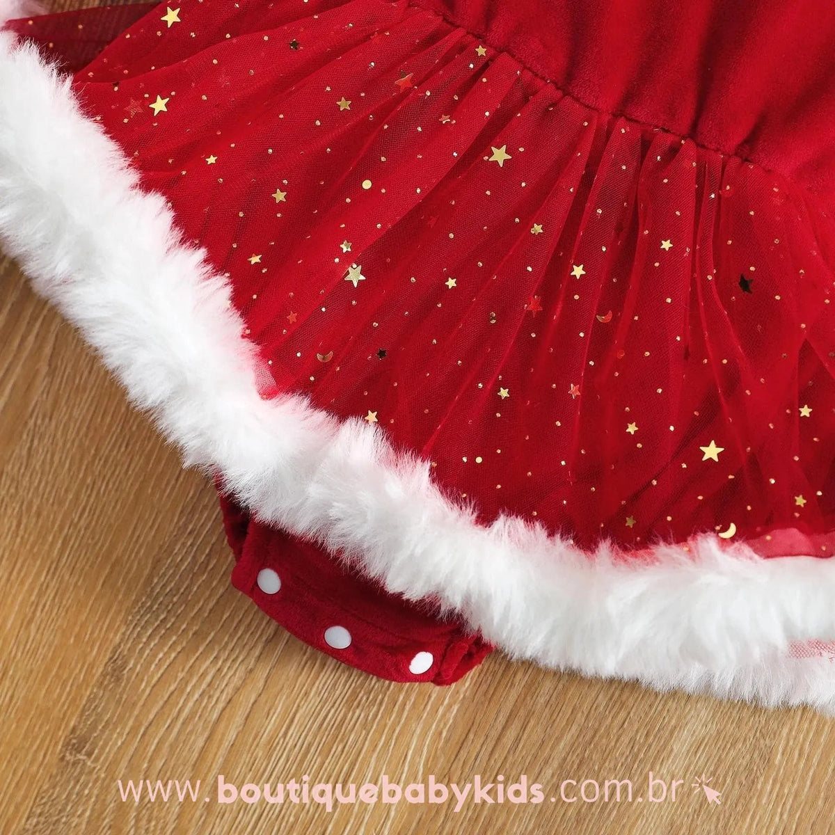 Vestido Bebê Veludo Fantasia Mamãe Noel com Faixa - Boutique Baby Kids