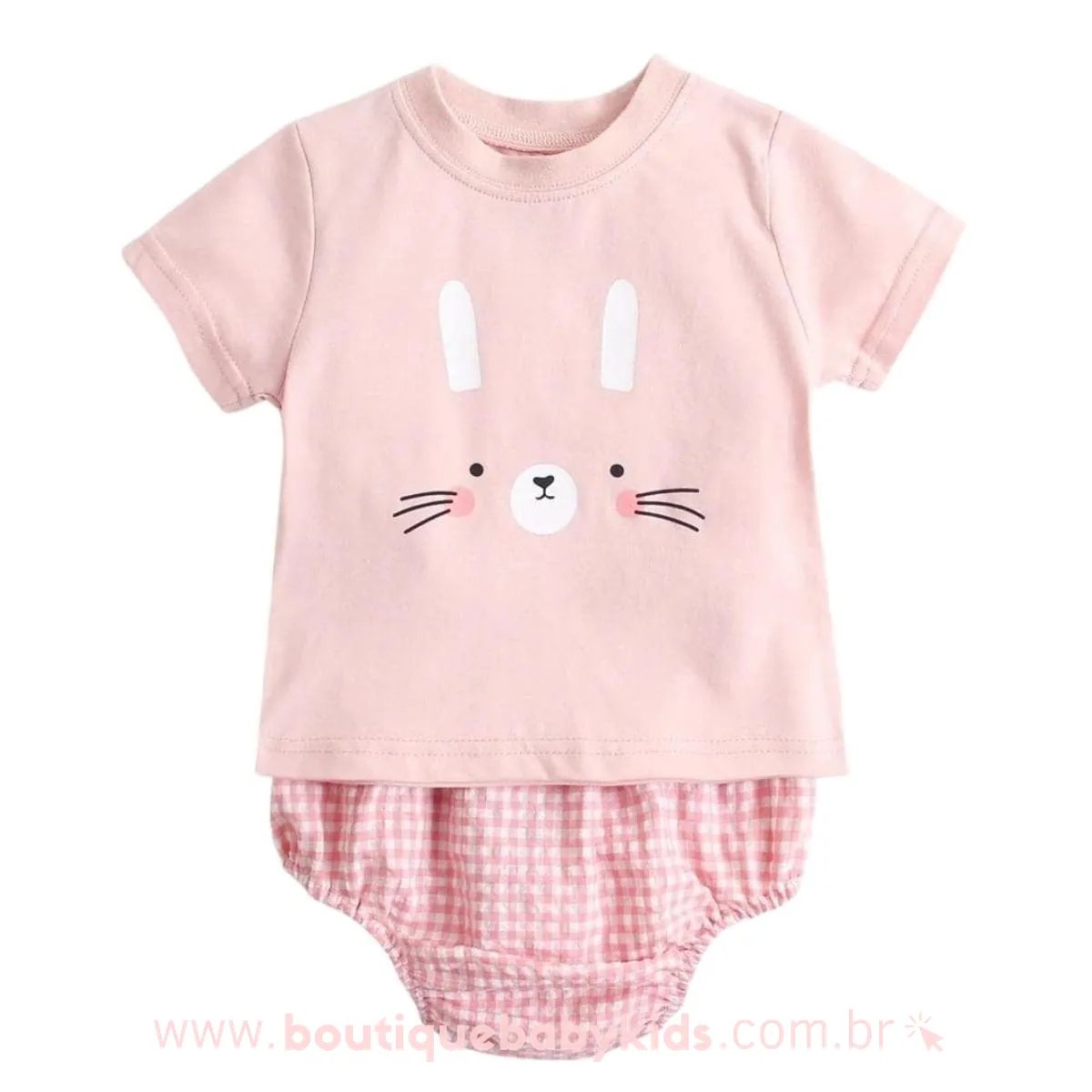 Conjunto Bebê Estampa Coelhinha com Tapa Fralda Rosa - Boutique Baby Kids