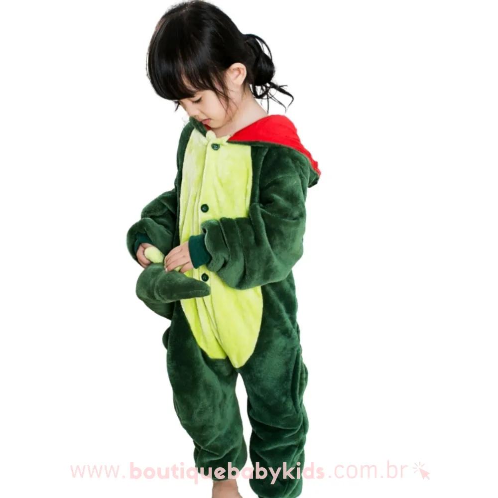 Macacão Pijama Infantil Kigurumi Fantasia Dinosssauro Verde - Boutique Baby Kids