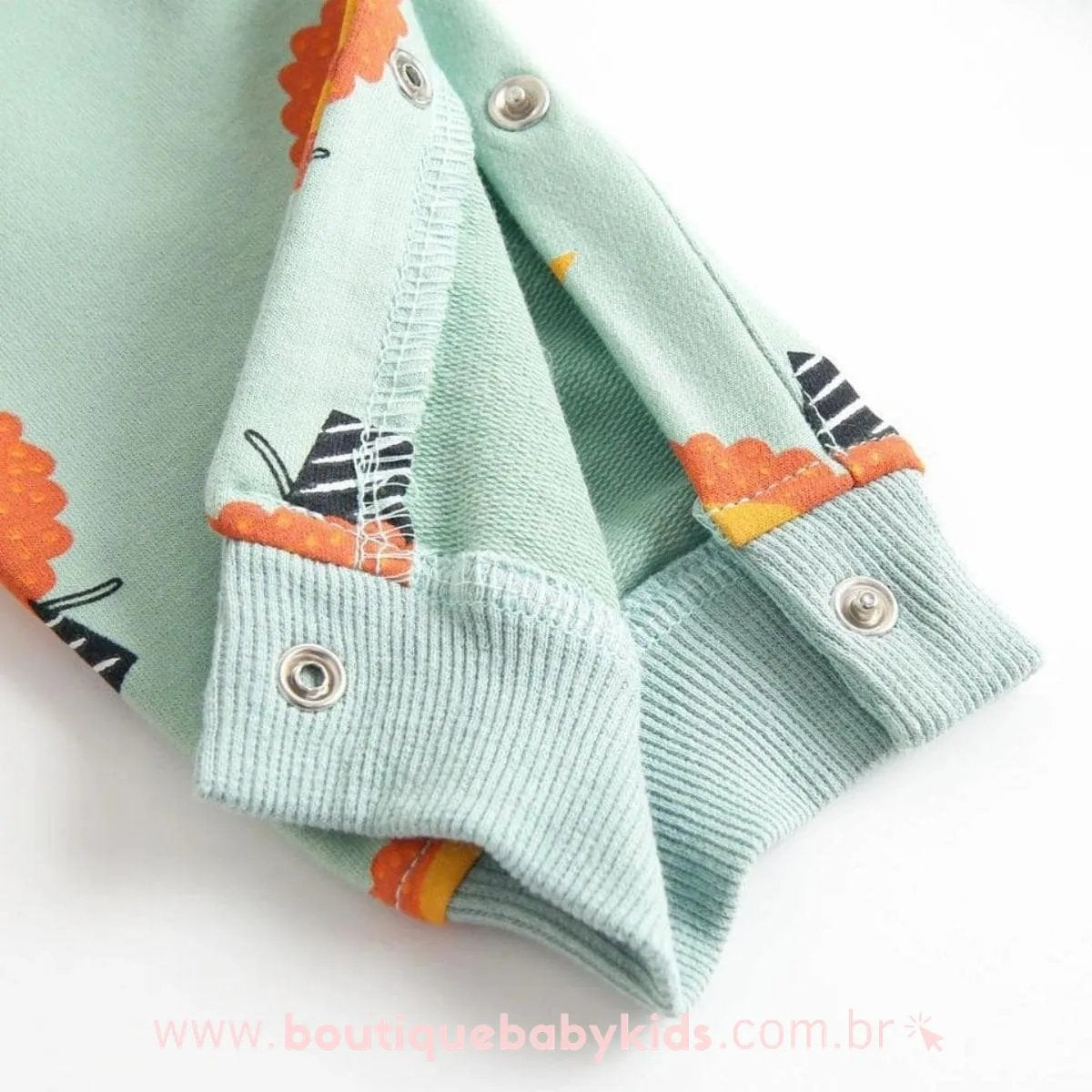 Macacão Bebê Estampa Leãozinho Manga Longa Verde - Boutique Baby Kids