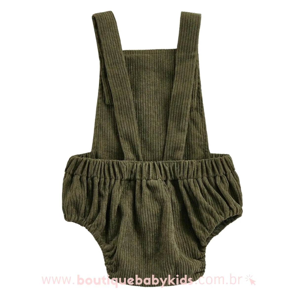 Body Bebê Jardineira Veludo Cotelê com Bolso Verde Exército - Boutique Baby Kids 