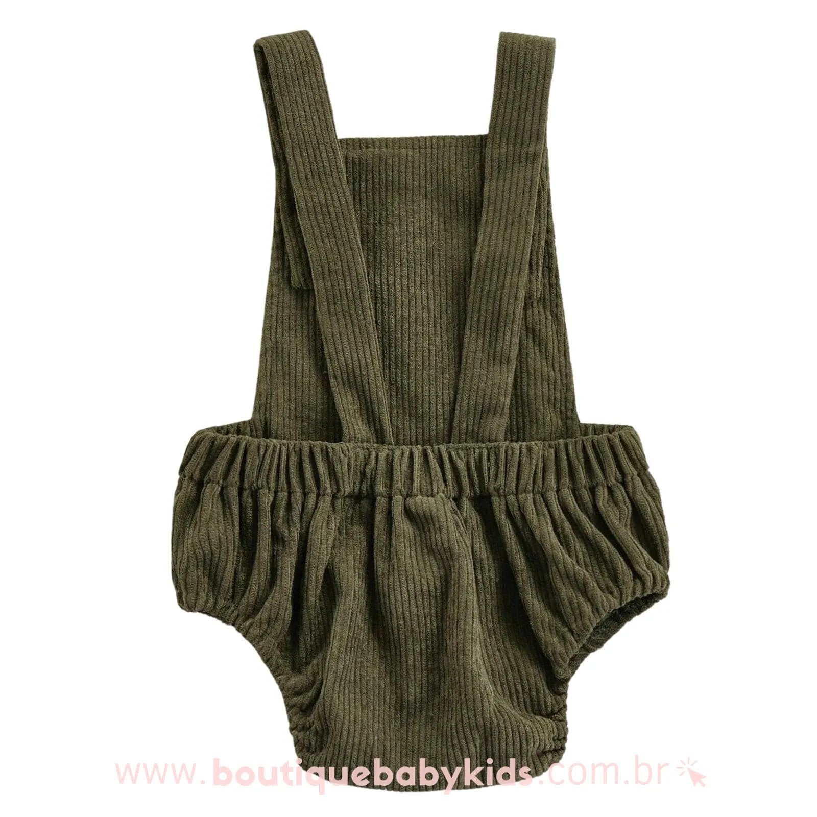 Body Bebê Jardineira Veludo Cotelê com Bolso Verde Exército - Boutique Baby Kids 