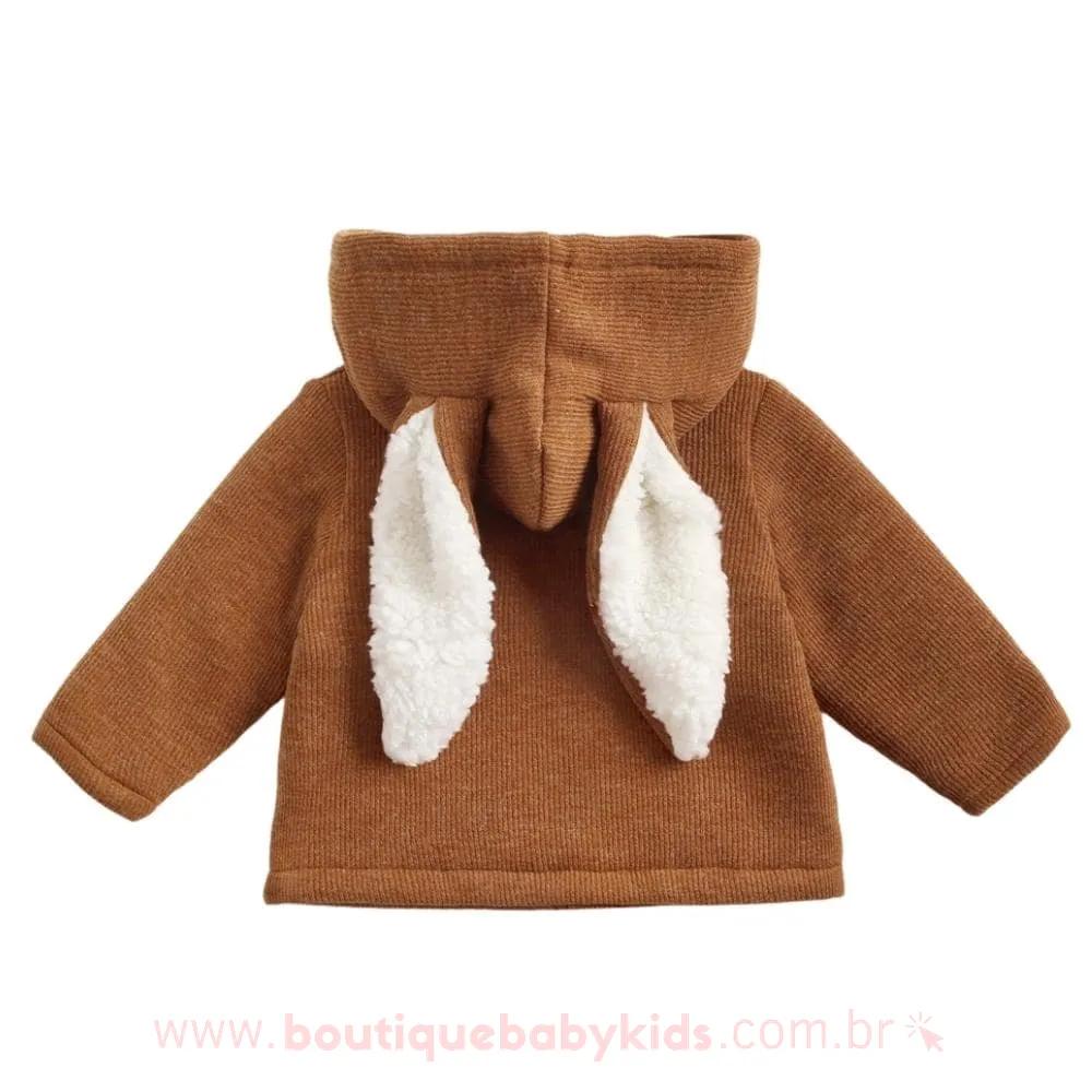 Casaco Bebê Infantil Coelhinho Forrado com Pelos Capuz Orelhinhas Marrom - Frete Grátis - Boutique Baby Kids 