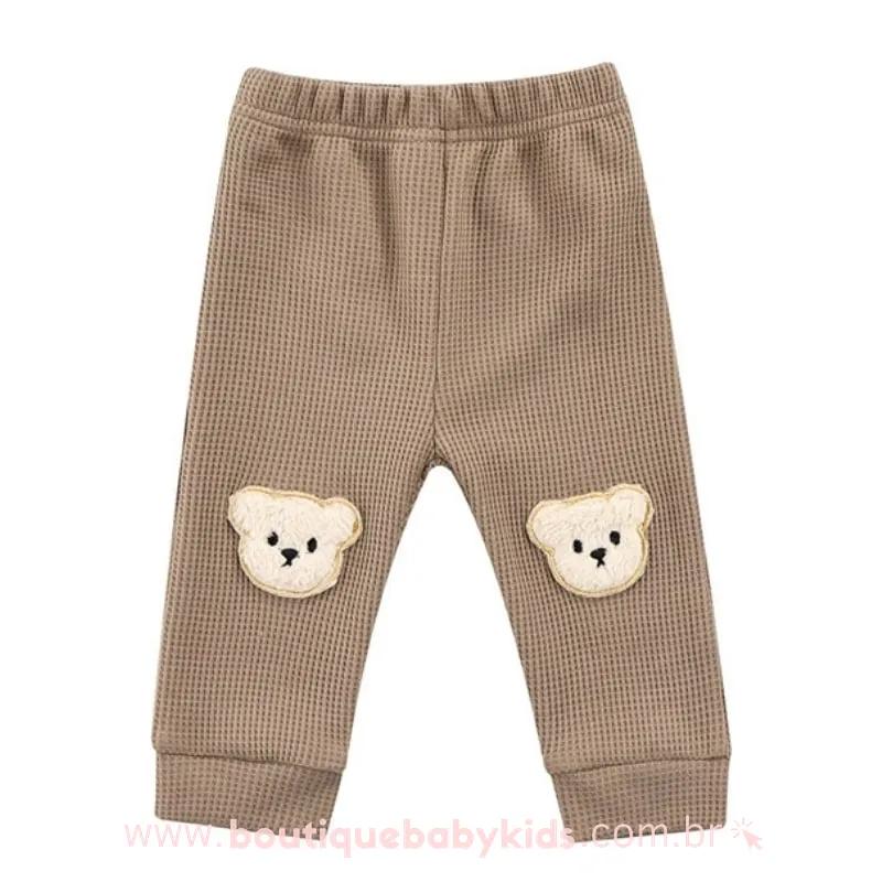 Calça Bebê Infantil Ursinho Bordado Bege -1 a 4 Anos Marrom - Frete Grátis - Boutique Baby Kids 