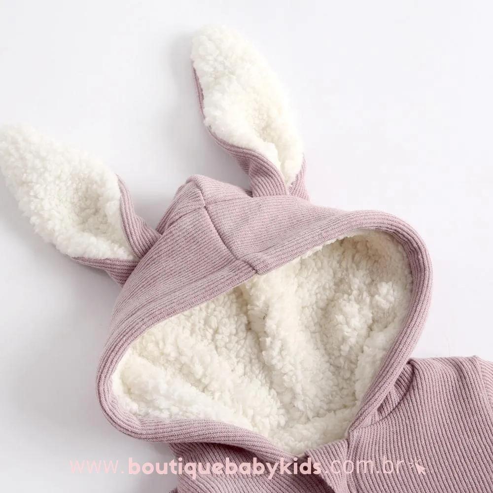 Casaco Bebê Infantil Coelhinho Forrado com Pelos Capuz Orelhinhas Rosa - Frete Grátis - Boutique Baby Kids 