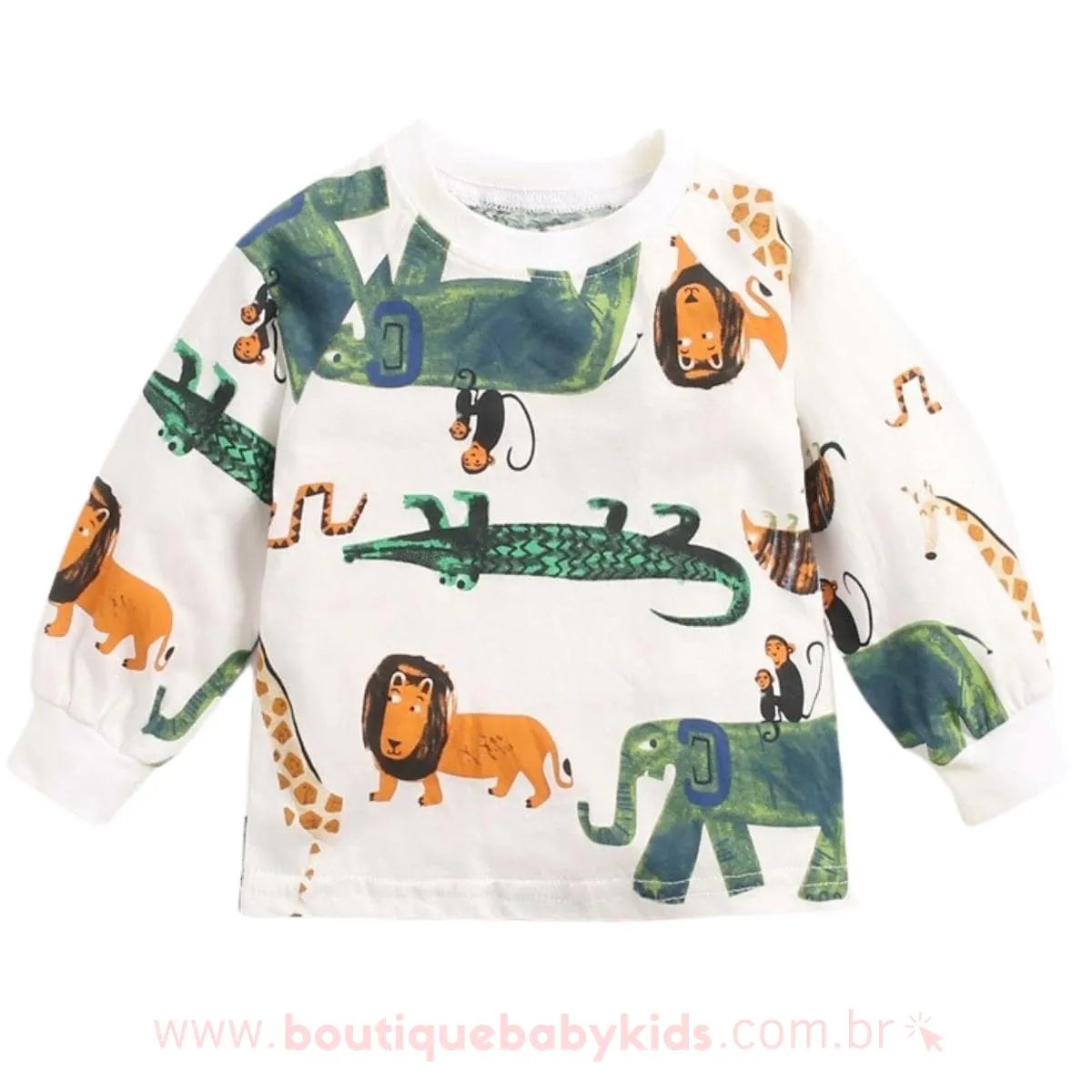 Camiseta Bebê Estampa Safari Animais Branco - Frete Grátis - Boutique Baby Kids