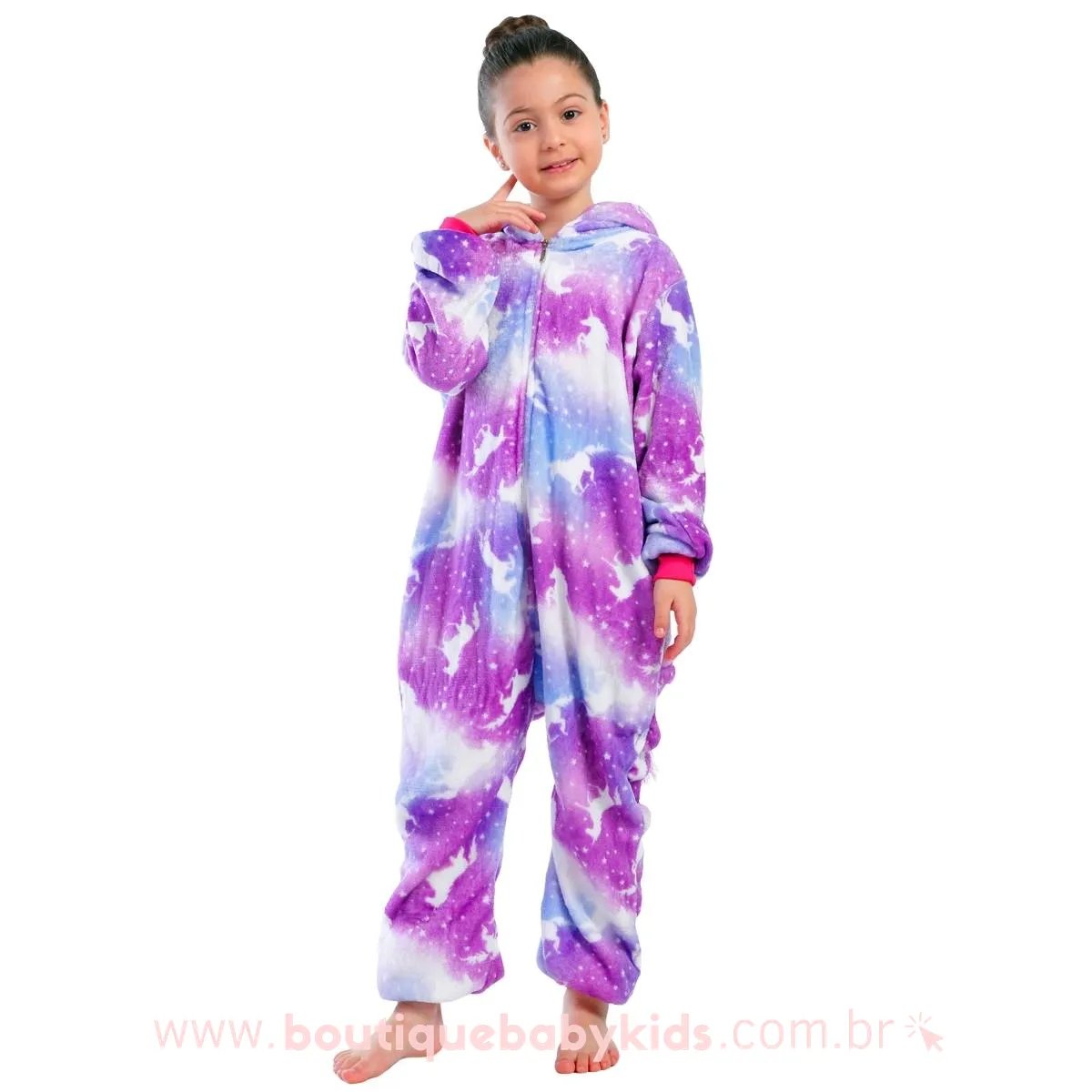 Pijama Macacão Infantil Inverno Kigurumi Unicórnio Lilás- 3 a 12 anos - Boutique Baby Kids