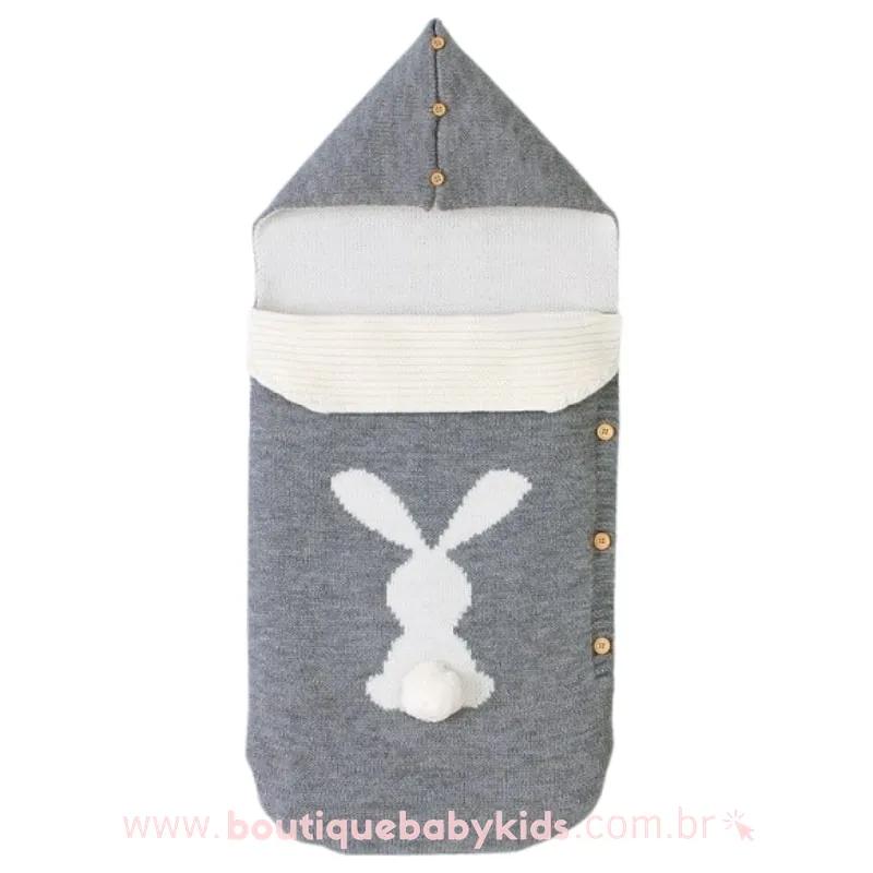 Saco de Dormir Bebê Inverno Tricot Coelhinho Cinza - Frete Grátis