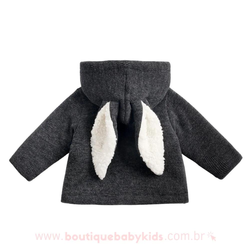 Casaco Bebê Infantil Coelhinho Forrado com Pelos Capuz Orelhinhas Preto - Frete Grátis - Boutique Baby Kids 