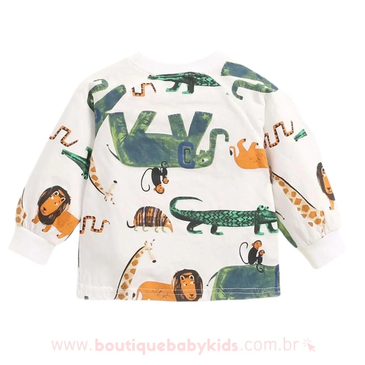 Camiseta Bebê Estampa Safari Animais Branco - Frete Grátis - Boutique Baby Kids