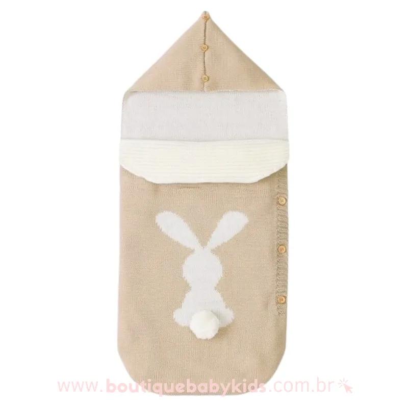 Saco de Dormir Bebê Inverno Tricot Coelhinho Bege - Frete Grátis