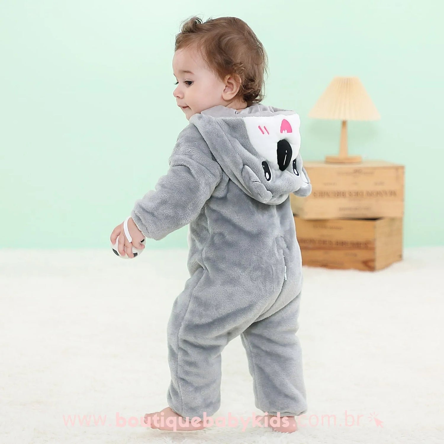 Macacão Bebê Inverno Fantasia Bichinho Coala Cinza - Frete Grátis - Boutique Baby Kids