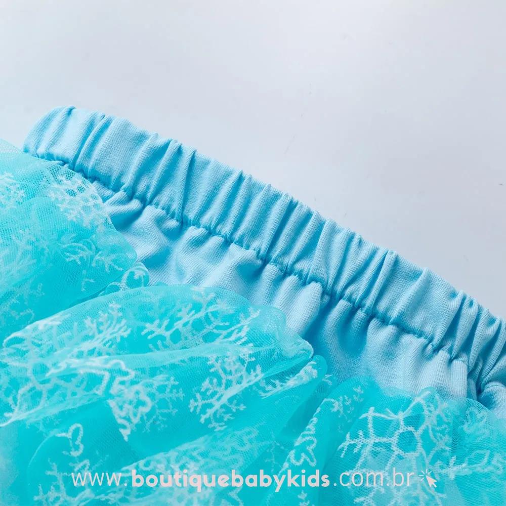 Saia Bebê Tule Flocos de Neve Frozen Elsa Azul - Boutique Baby Kids
